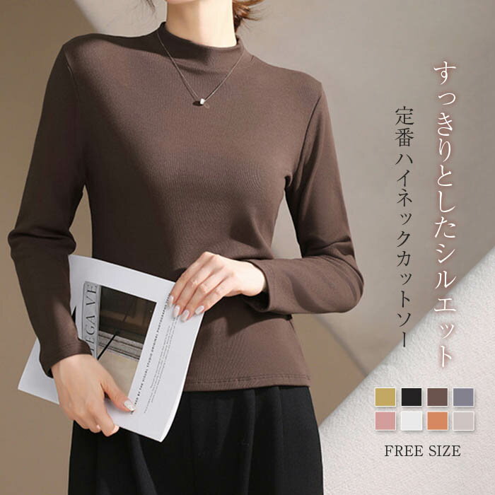 9colours カットソー レディース 秋冬 春秋 Tシャツ tシャツ プルオーバー 長袖 ハイネック タイト フェミニン 重ね着 レイヤード スーツ インナー シンプル 着回し ストレッチ 柔らかい あったか 春 秋 冬 無地 通勤 オフィス 仕事 グレー 黒 白 緑 30代 40代 50代