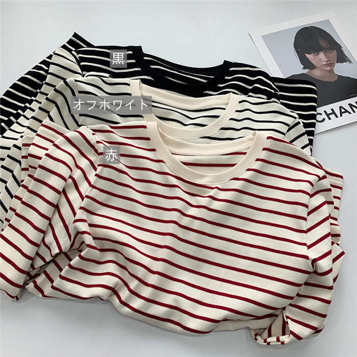 Tシャツ 長袖 レディース 長袖 tシャツ レディース ボーダー カットソー 秋冬 春秋 プルオーバー 長袖 定番 フェミニン 重ね着 レイヤード シンプル 着回し クールネック 柔らかい 春 秋 冬 総柄 通勤 オフィス 仕事 赤 黒 ブラック 20代 30代 40代 50代 送料無料