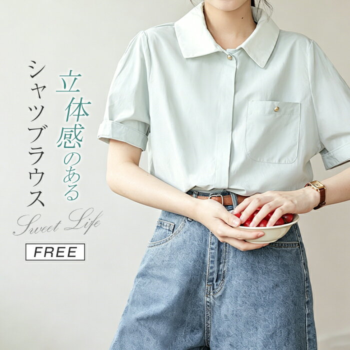 Rakuten - シャツ レディース 無地 ブラウス 夏 半袖 シャツブラウス レディースブラウス トップス 半袖ブラウス シンプル カジュアル 春夏 大人 可愛い ファション 体型カバー ゆったり 着痩せ 外出 通学 通勤 仕事 普段着 日常 デイリー ビジネス オフィス 送料無料