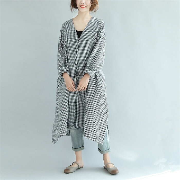 チェック柄 ワンピース レディース 九分袖 春秋 おしゃれ フレアワンピース 春 夏 秋 vネック スリット ゆったり 体型カバー 重ね着 フレア ワンピース ミモレ丈 大人 ギンガムチェック バックリボン ギャザー カジュアル 大きいサイズ 30代 40代 50代 カジュアル 通勤