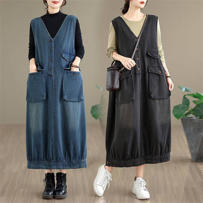 デニム ジャンパースカート 可愛い 大人 ロング丈 デニム 春 秋冬 サロペット デニムスカート ジャンパー スカート サロペット ワンピース レディース サロペットスカート きれいめ オールインワン aライン フレア ゆったり 体型カバー ポケット お洒落 無地 黒