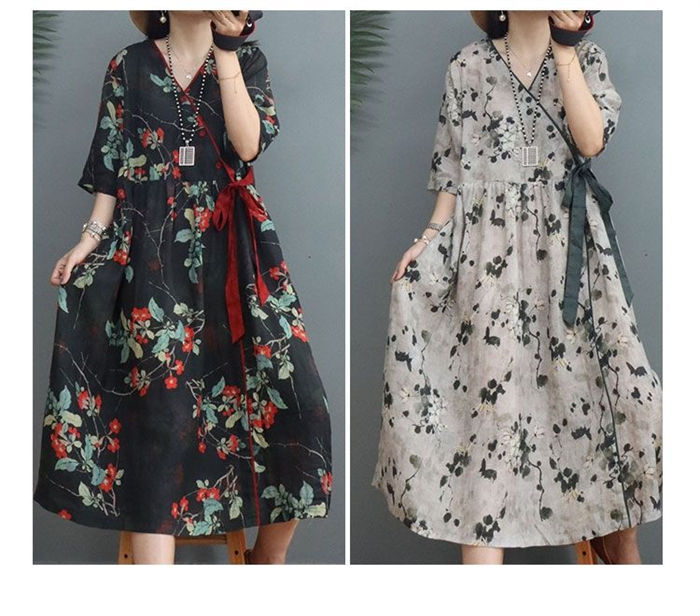 総柄 シャツワンピース ロング 春 夏 レディース 花柄 vネック フレア ロング ワンピース シャツ ワンピース 可愛い 綿麻調 ゆったり ワンピース 半袖 ロング丈 ワンピース ゆったり ファッション 体型カバー 大きいサイズ 着痩せ シンプル かわいい 新作 送料無料