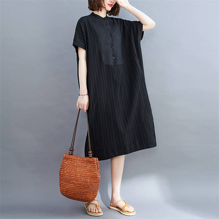 ワンピース レディース ロング丈 夏 半袖 タック 涼しい 夏ワンピース aラインワンピース ロング丈ワンピース 半袖ワンピース 柔らか ナチュラル すっきり おしゃれ 体型カバー ゆったり aライン カジュアル リラックス 着心地 通勤 通学 日常 黒 ブラック 送料無料 hakuhin-10003342 Hakuhin Store サンプル画像3