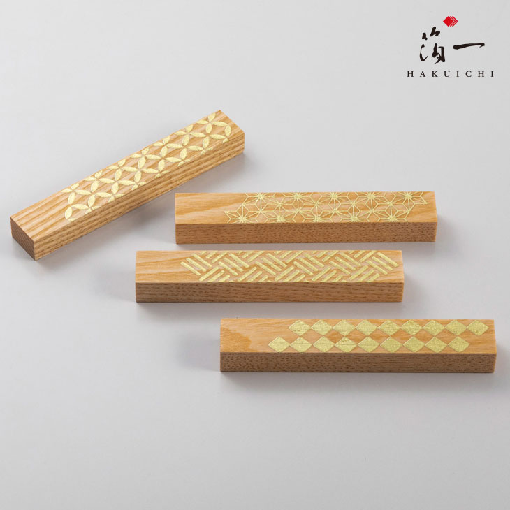 【全品P5倍 14日20:00-17日09:59迄】カトラリーレスト小紋　18K〈4個〉｜金沢金箔の箔一（はくいち）｜木製 箸置き セット おしゃれ かわいい 和食器 モダン 天然木 栂 はしおき 新生活 金箔 ギフト ギフトボックス 結婚祝い 誕生日