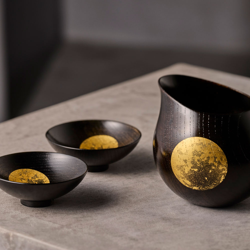 おぼろ月　酒器セット｜金箔の箔一（はくいち）｜ 結婚祝い お祝い 木製 丸 還暦 ...