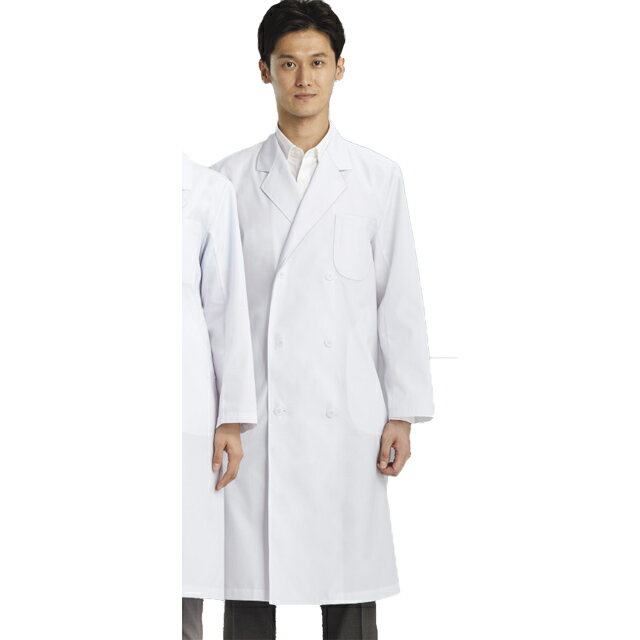 115-70 カゼン 診察衣 長袖 ダブルボタン 男性用 制菌加工 吸汗 防汚 防縮 綿混 KAZEN ドクターコート 医療用 医師 医者 白衣 メンズ 大きい...