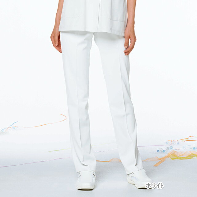 HOS4903 ナガイレーベン ナースウェア パンツ 女性用 細身ストレート ノータック 脇ゴム 前ファスナー センタープレス 制菌加工 制電 吸水 防汚 透け防止 NAGAILEBEN 医療用 看護師 薬剤師 レディース レディス 女子 ズボン スラックス 白衣 ホワイト 白