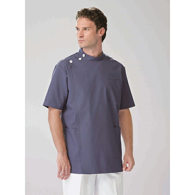 KES5167 ナガイレーベン ナースウェア ケーシー ジャケット 男性用 半袖 制菌加工 制電 吸水 防汚 透け防止 ポケット NAGAILEBEN 医療用 医師 歯科医 ドクター メンズ 男子 横掛け 白衣 上衣 医務衣 ホワイト 白 ブルー グリーン ネイビー 紺 男性