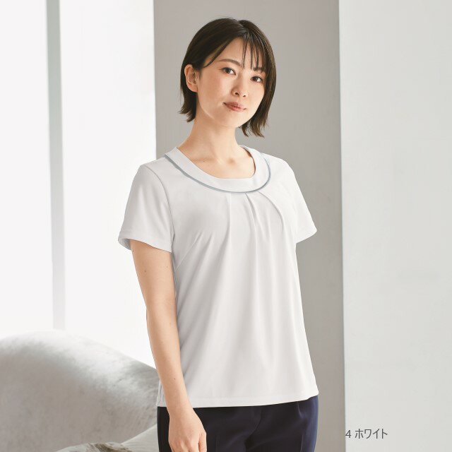 06155 en joie アンジョア ラ・ボーテ カットソー 半袖 レディス 女性用 ストレッチ 吸汗速乾 ホームクリーニング シワになりにくい 美容 医療 サロン エステ クリニック 受付 事務服 トップス インナー レディース 06155-2 黒 06155-4 ホワイト