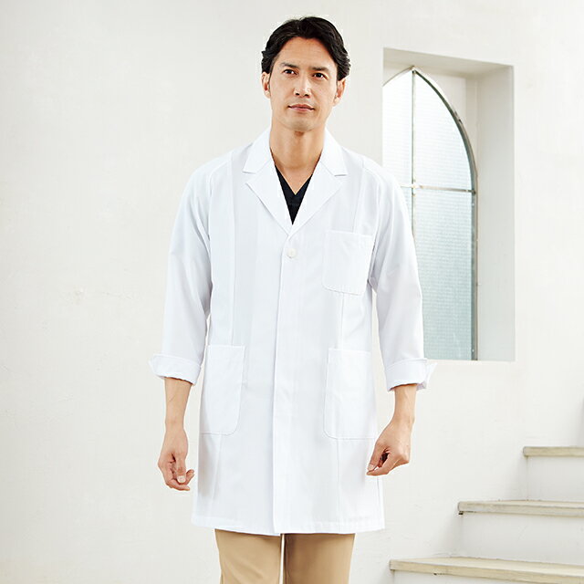 1520 フォーク 診察衣 シングルボタン 七分袖 ハーフ丈 男性用 ポリエステル 綿 吸汗 速乾 かっこいい 総合病院 クリニック 薬局 袖口スリット 薬局衣...