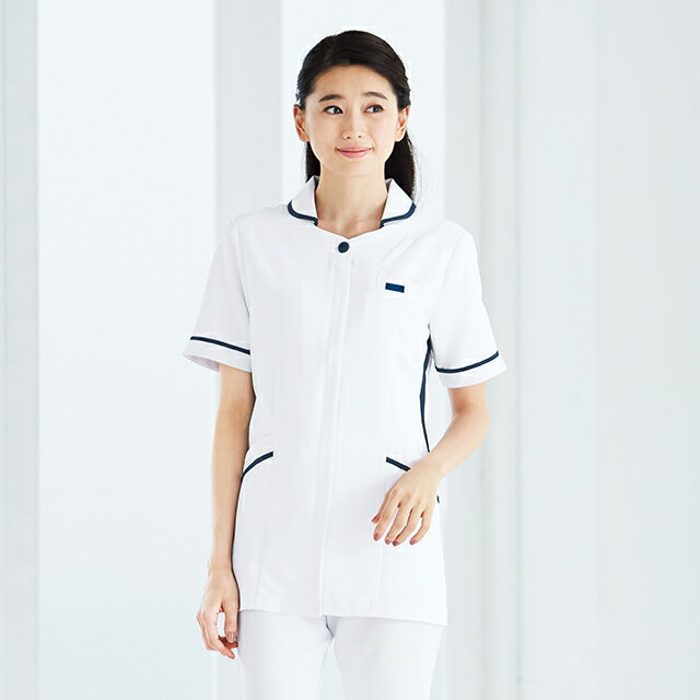 2017EW フォーク ナースウェア ジャケット 女性用 おしゃれ 可愛い かっこいい 透け防止 防汚防塵 制電 吸汗 制菌 FOLK 看護師 医療用 チュニック 上衣 白衣 レディース レディス 小さいサイズ SS 大きいサイズ 4L ホワイト