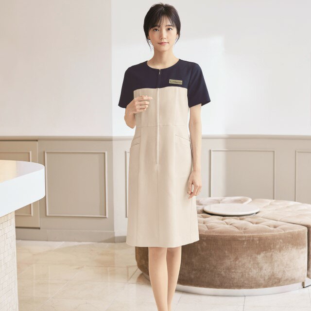 62080 en joie アンジョア ラ・ボーテ ワンピース レディス 女性用 前ファスナー ストレッチ ホームクリーニング 防透 美容 医療 歯科 サロン エステ クリニック 受付 62080-1 62080-2 62080-7