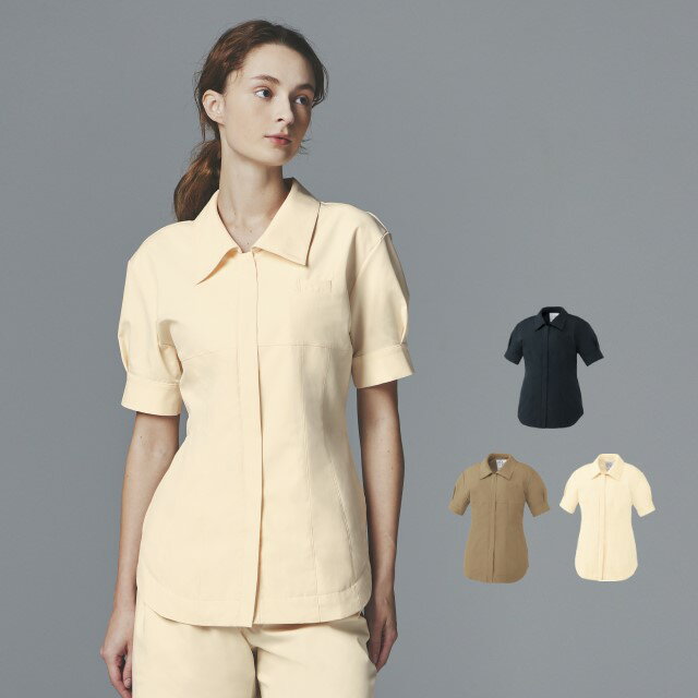 楽天白衣ネット　楽天市場店DOM-0025 ファスナースクラブ 半袖 女性用 レディス ユナイト チトセ 制菌 制電 透け防止 ストレッチ UVカット イージーケア 医療用 白衣 ドクター 医師 ナース 看護師 クリニック サロン 歯科 美容 婦人科 小児科 介護 薬剤師 整体