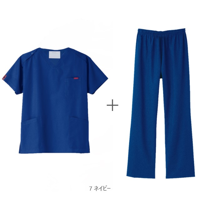 ST7000 フォーク ナースウェア スクラブ 上下セット パントン 男女兼用 綿混 吸汗...