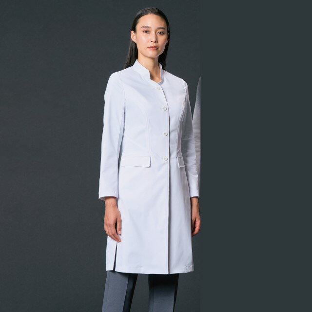JK113 コシノジュンコ 住商モンブラン 診察衣 シングルボタン 女性用 長袖 丈短め スタンドカラー 制菌加工 ストレッチ 軽量 透け防止 JUNKO KOSHINO 医療用 医者 医師 女医 ドクター レディース レディス 立ち襟 ドクターコート ショート丈 白衣 ホワイト 白