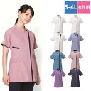KZN702 カゼン レディス スクラブ ジャケット 女性用 半袖 工業洗濯可 制菌加工 透け防止 制電 ストレッチ 防汚 KAZEN 医療用 看護師 介護 歯科助手 エステ 整体 整骨院 薬局 薬剤師 前開き ファスナー 3L 4L
