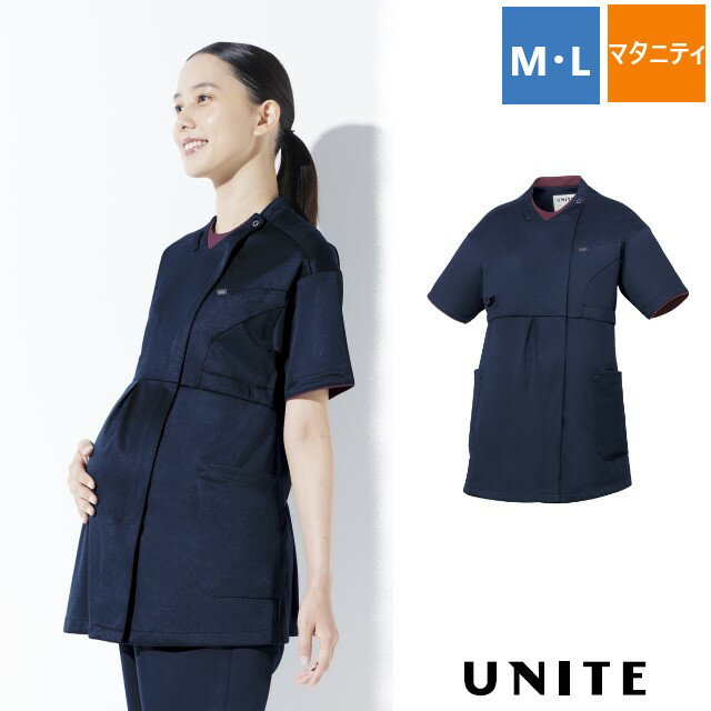 楽天白衣ネット　楽天市場店UN-0406 チトセ ユナイト マタニティ スクラブ 半袖 フロントファスナー 前開き ウエスト調節 吸汗速乾 高通気 ストレッチ 制電 工業洗濯可 制菌加工 インカムループ 医療用 医師 看護師 介護 歯科 薬剤師 リハビリ 整体 妊婦 妊娠中 制服 ユニフォーム UN0406