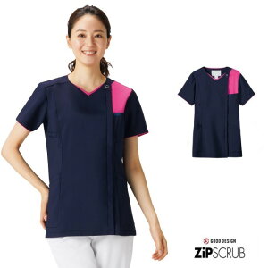7057SC フォーク ナースウェア スクラブ 女性用 制電 吸汗速乾 丈長 FOLK 医療用 看護師 医者 医師 ドクター 女医 病院 クリニック 介護 整骨院 教育機関 レディース レディス 上衣 ジップスクラブ ジャケット 白衣 大きいサイズ ピンク ブルー ネイビー 紺