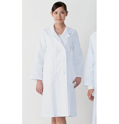 125-20 カゼン 診察衣 綿100 長袖 ダブルボタン 女性用 ポケット付き ペン差し付き 袖口紐入り KAZEN ドクターコート 医療用 医師 医者 女医...