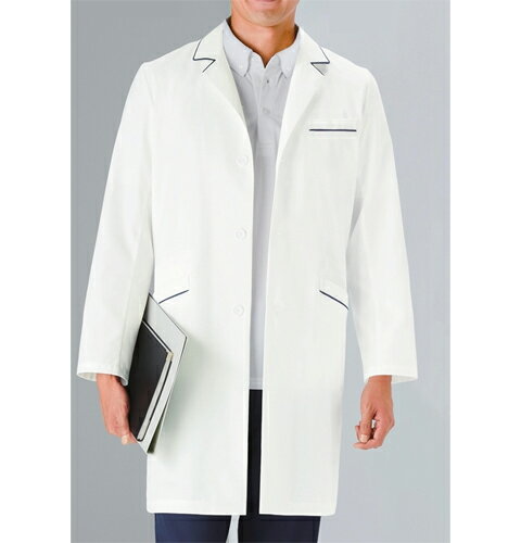 114 カゼン 診察衣 長袖 ハーフ丈 男性用 ストレッチ素材 工業洗濯可 制菌加工 吸汗性 タブレットポケット付き PHSポケット KAZEN ドクターコート...