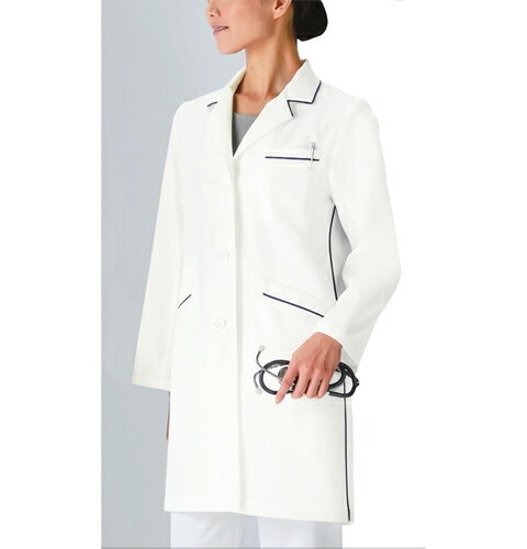 126 カゼン 診察衣 長袖 ハーフ丈 女性用 ストレッチ素材 工業洗濯可 制菌加工 吸汗性 タブレットポケット付き PHSポケット KAZEN ドクターコート...