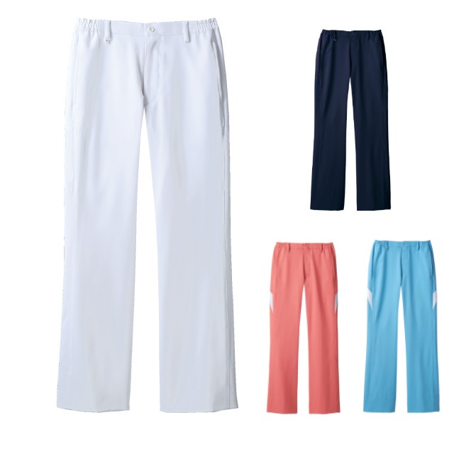 ●品番：MB151 ●商品名：MB151 パンツ レディス ●メーカー：住商モンブラン ●機能：制菌加工 吸汗 制電 防汚 透け防止 ●素材：ソフトラチネ（ポリエステル100％） ●カラー：0101 白　0909 ネイビー　0201 コーラルピンク/白　0401 ウォームブルー/白　 ●サイズ：S M L LL 3L動きやすい生地とシルエットで、セットアップや単品でも使えるパンツ。 ＊セットアップで着用できるナースジャケット＊ 〇MJ058 レディスジャケット 〇MJ052 レディスジャケット