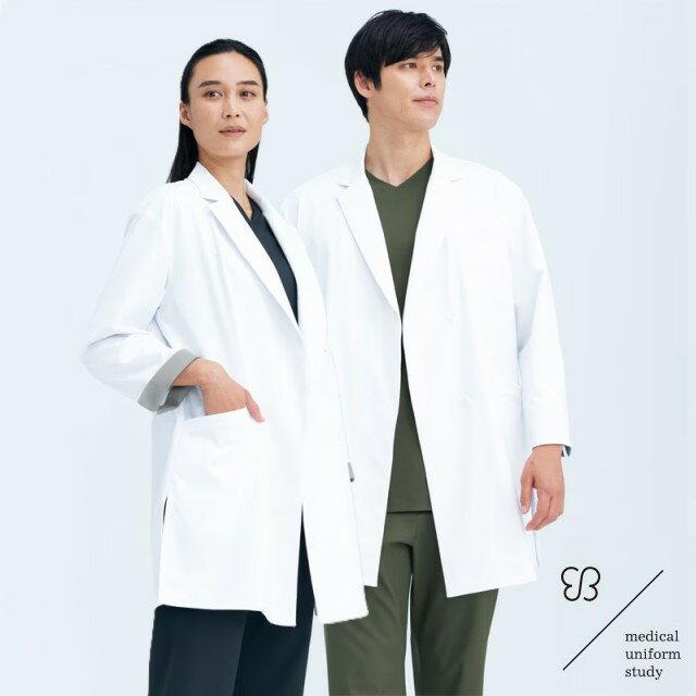 UM101 住商モンブラン uka メディカルウェア ドクターコート 診察衣 男女兼用 長袖 ダブル 制菌加工 制電 ストレッチ 透け防止 MONTBLANC ...