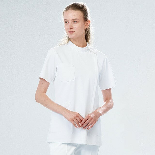 HO4972 ナガイレーベン ナースウェア ケーシー ジャケット 女性用 半袖 ジップアップ 制菌加工 制電 吸水 防汚 透け防止 NAGAILEBEN 医療用 看護師 薬剤師 レディース レディス 女子 横掛け 上衣 医務衣 白衣 ホワイト 白 ネイビー 紺