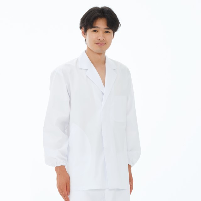 NP200 ナガイレーベン フードユニフォーム 調理着 男性用 長袖 裾絞り前開き 襟付き 吸水効果 NAGAILEBEN 調理 サービス 厨房 レストラン 料理 給食 メンズ 男子 フードウェア 調理白衣 調理衣 食品工場 ホワイト 白