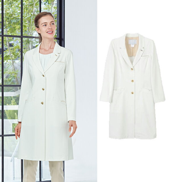 LH6260 ナガイレーベン 診察衣 シングルボタン 女性用 長袖 左胸ポケット 両腰ポケット 制菌加工 制電 吸水 防汚 透け防止 ポリエステル100% NA...