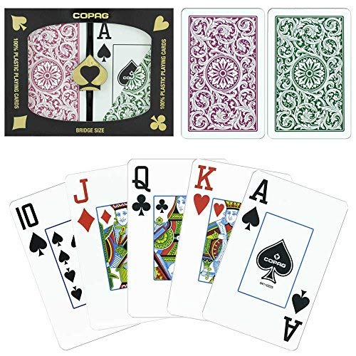 Copag Bridge Size Jumbo Index 1546 Playing Cards Green Burgundy Setup