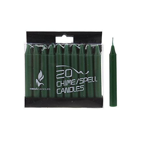 Mega Candles - Unscented 10cm Mini Chime Ritual Spell Taper Candle - Green, Set of 20