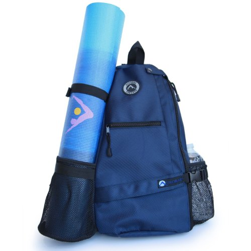 (Blue) - Aurorae Yoga Mat Bag. Multi Purpose Cross-body Sling Back Pack. Mat sold separately.