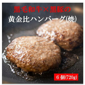 ハンバーグ 焼けてるハンバーグ 黒毛和牛 黒豚 6個 720g 黒毛和牛X黒豚の黄金比ハンバーグ 高級 ハンバーグ ジューシー 父の日 温めるだけ 肉厚 簡単 お取り寄せグルメ 冷凍ハンバーグ 美味しい 個包装 小分け 冷凍食品 湯煎 レンジ 国産 セット