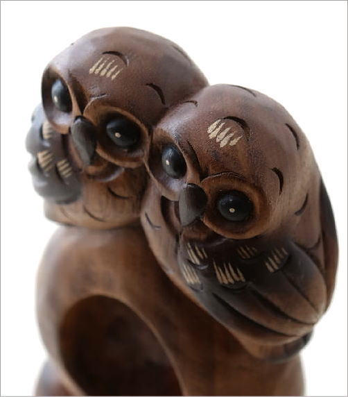 ふくろう フクロウ 置物 木彫り ペア おしゃれ オブジェ 木製 天然木 かわいい エスニック 小物 アジアン雑貨 インテリア 木彫りのペアフクロウ [3]