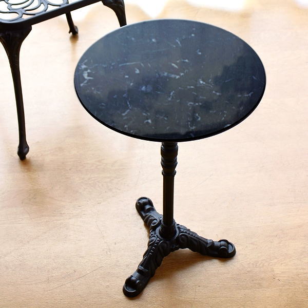 カフェテーブル 大理石 丸 1本脚 高さ60cm コンパクト コーヒーテーブル 丸テーブル 黒 ブラック アイ..