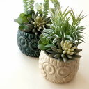 フェイクグリーン 多肉植物 寄せ植え 卓上 ふくろう 陶器 ...