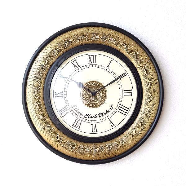 掛け時計 壁掛け時計 おしゃれ アンティーク レトロ クラシック ヨーロピアン エキゾチック 北欧 カフェ インテリア 大きめ デザイン モダン ヨーロッパ 丸型 ラウンド ウォールクロック ブラスリーフ