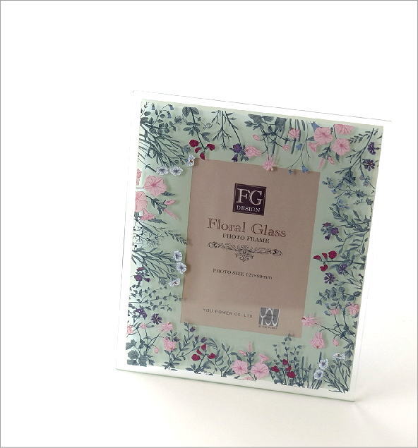 フォトフレーム 写真立て ガラス おしゃれ 花 フラワー かわいい 自然 水彩画 グリーン ナチュラル ガラスのフォトフレーム ワイルドフラワー