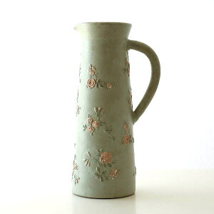 花瓶 フラワーベース おしゃれ 陶器 レトロ かわいい バラ 花模様 テラコッタローズウッドピッチャー