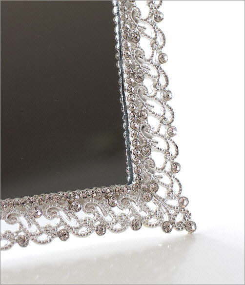 鏡 卓上 ミラー 壁掛け おしゃれ 可愛い かわいい 折りたたみ キラキラ スタンドミラー 折り畳み 卓上ミラー 壁掛けミラー エレガント 上品 シルバー ビジュー メタル メイク 化粧 角型 四角 長方形 キラキラミラー スクエア [2]