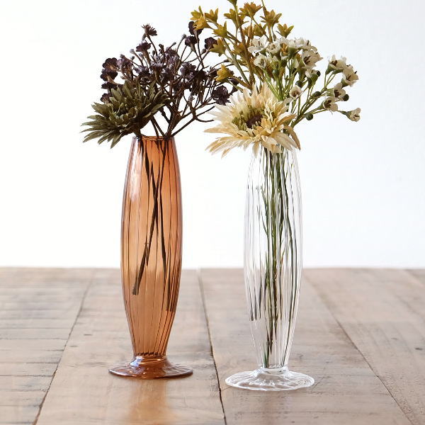 花瓶 フラワーベース おしゃれ ガラス 花器 一輪挿し かわいい シンプル クリア 軽量 ガラスベース スリム 2カラー