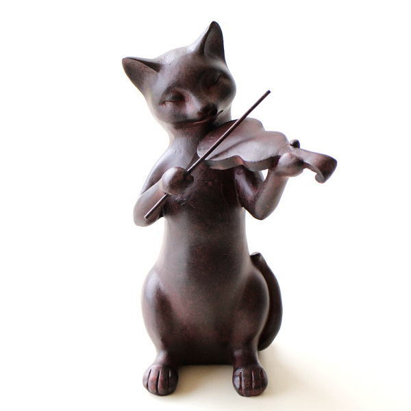 インテリアグッズ（2000円程度） ネコ 猫 置物 おしゃれ オブジェ かわいい バイオリン 楽器 小物 インテリア雑貨 贈り物 ネコグッズ 置き物 玄関 アンティーク風 ネコのオブジェ バイオリン