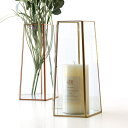 花瓶 フラワーベース おしゃれ ガラス 花器 ガラスベース シンプル かわいい ゴールドアイアン 五角柱 透明ガラス ディスプレイ フレームロングボトル 2カラー