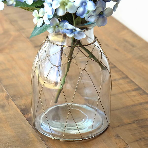フラワーベース ガラス 花瓶 花びん おしゃれ かわいい ガラスベース ワイヤー 花器 ナチュラル アンティーク シンプル インテリア ガラスのワイヤワークベース