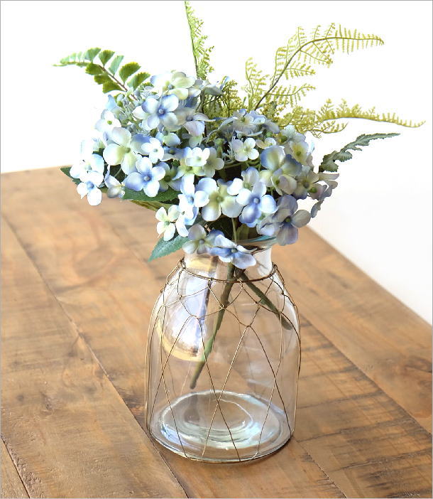 フラワーベース ガラス 花瓶 花びん おしゃれ かわいい ガラスベース ワイヤー 花器 ナチュラル アンティーク シンプル インテリア ガラスのワイヤワークベース