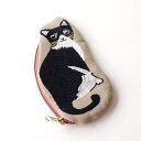 ポーチ 小物入れ ネコ 猫 ねこ おしゃれ 刺繍 綿 小さめ かわいい アクセサリー入れ メイクポーチ ミニ デザイン ネコ刺繍ポーチ(4)