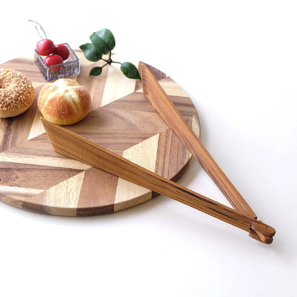 トング 木製 木製トング おしゃれ かわいい 可愛い サラダ 取り分け バーベキュー BBQ アウトドア コンパクト スリム チーク 33cm 折り畳み ウッド折りたたみトング L