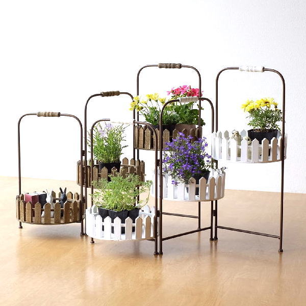 フラワースタンド 3段 花台 おしゃれ アイアン ウッド 天然木 アンティーク調 レトロ フラワーラック ..