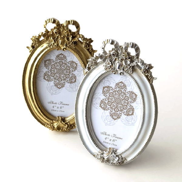 フォトフレーム 写真立て 壁掛け おしゃれ 写真入れ フォトスタンド アンティーク調 レトロ 立体的 楕円形 クラシック かわいい 縦置き インテリア リボンオーバルフレーム 2カラー